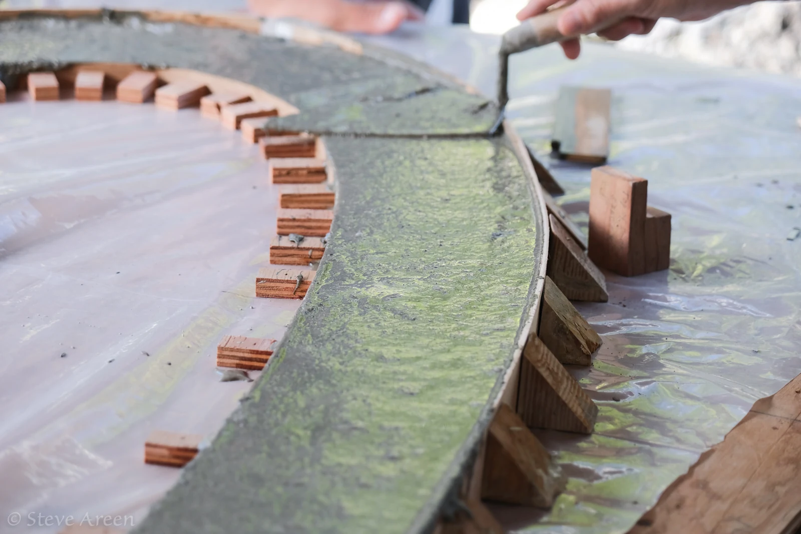 Physical model detail for curved site and dome planning.