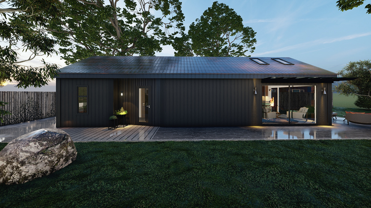 Linear narrow black home exterior concept.