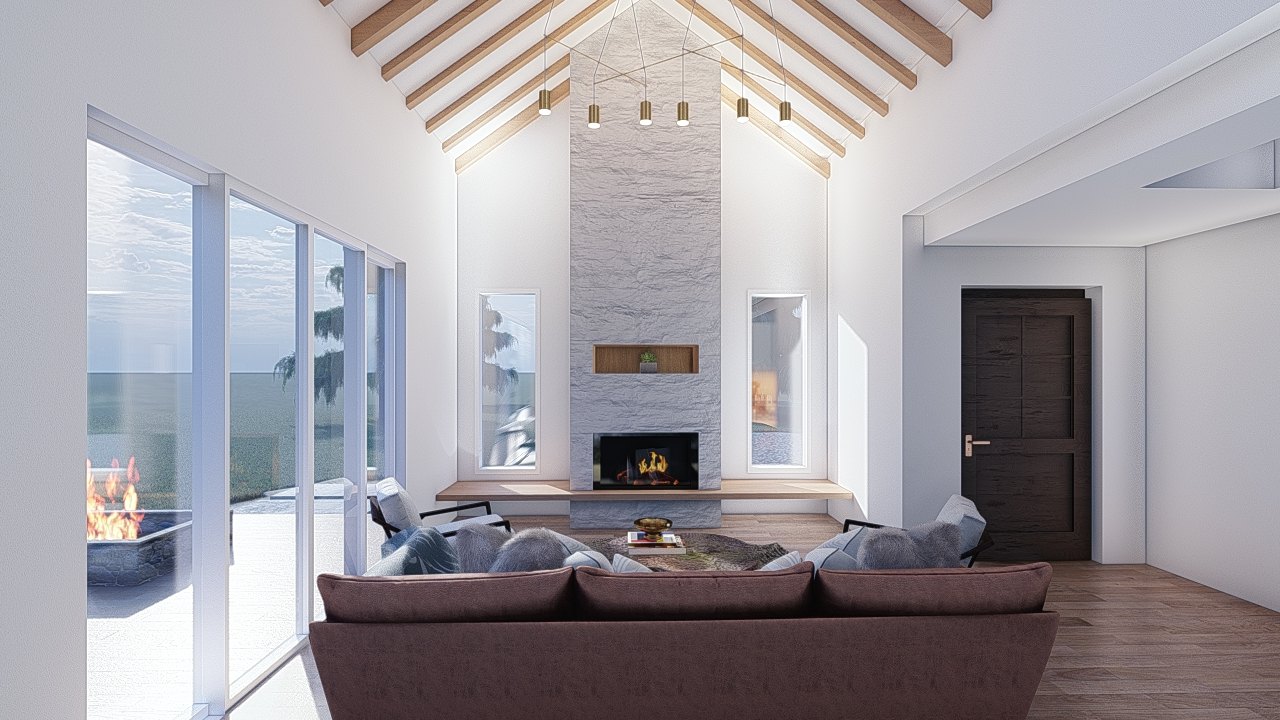 SolHaus open-plan living area with warm material palette.
