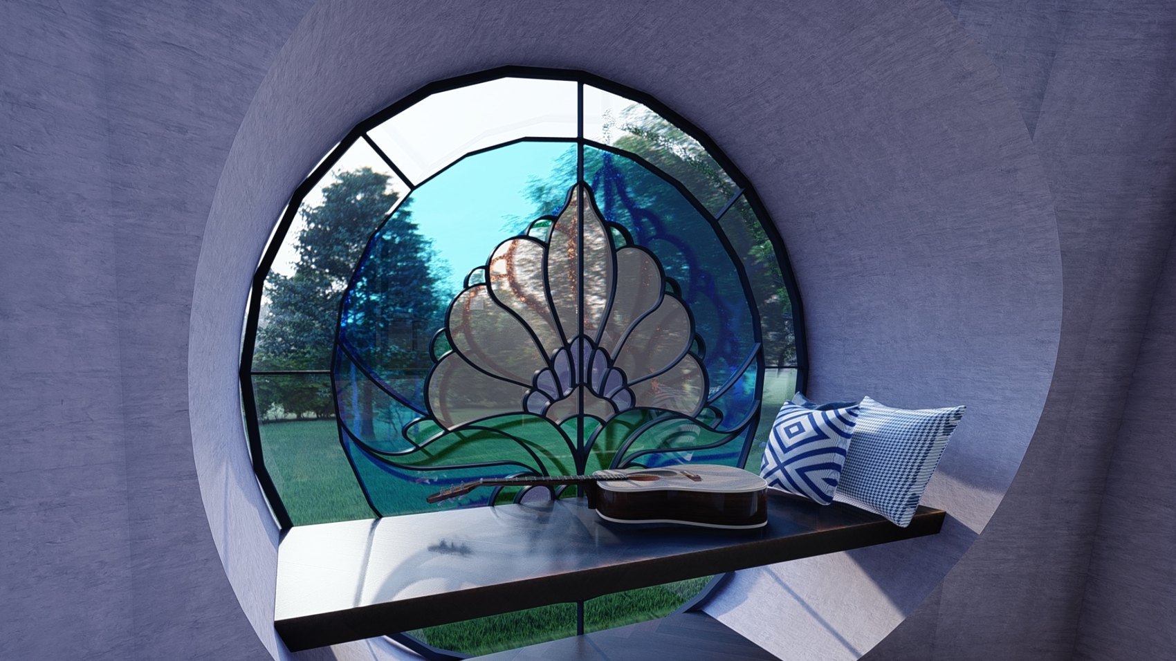 Veils interior stained-glass nook.