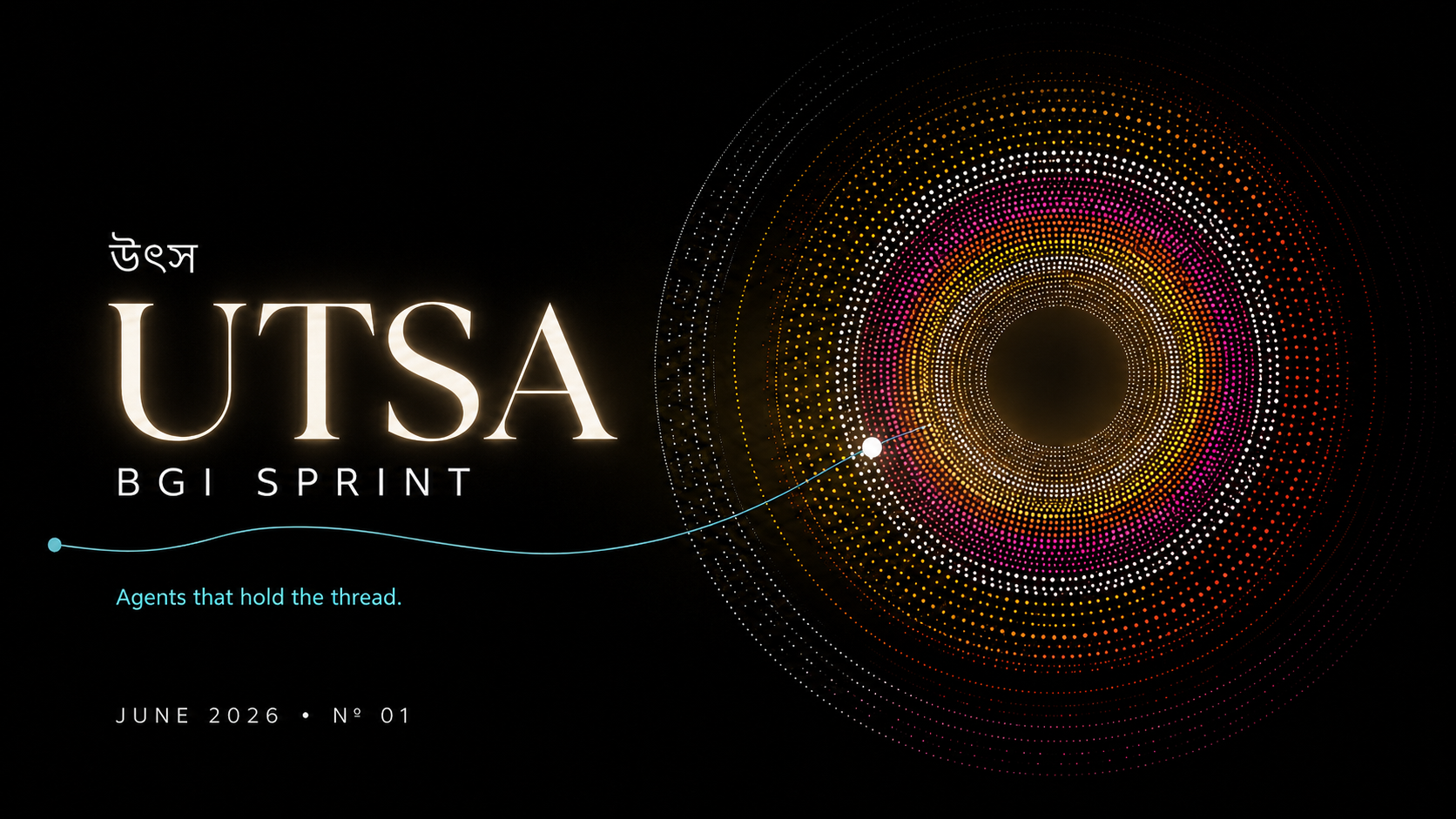 Utsa product identity with concentric coloured nodes and an incoming thread