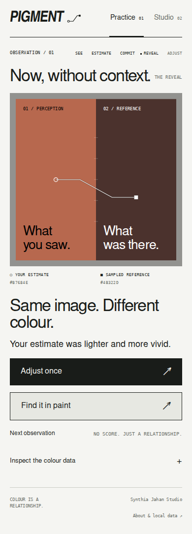 Pigment reveal screen on mobile